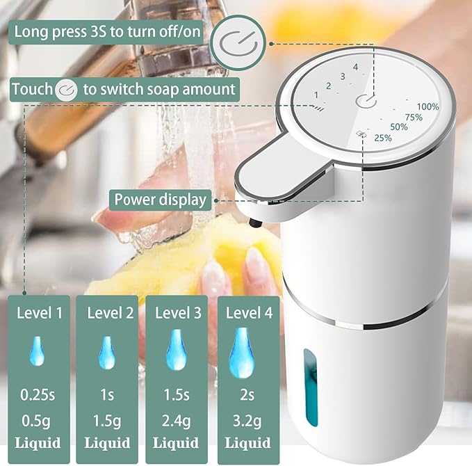 Automatic Foma/liquid Soap Dispenser, Touchless Electric Dispenser, USB Rechargeable with Infrared Sensor for Bathroom,Kitchen
