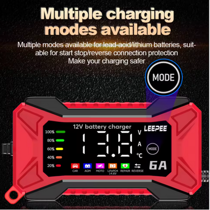 Battery Repair LCD Display 6A 12V Intelligent Car Battery Charger Car and Motorcycle Battery Charging Unit Lead-Acid