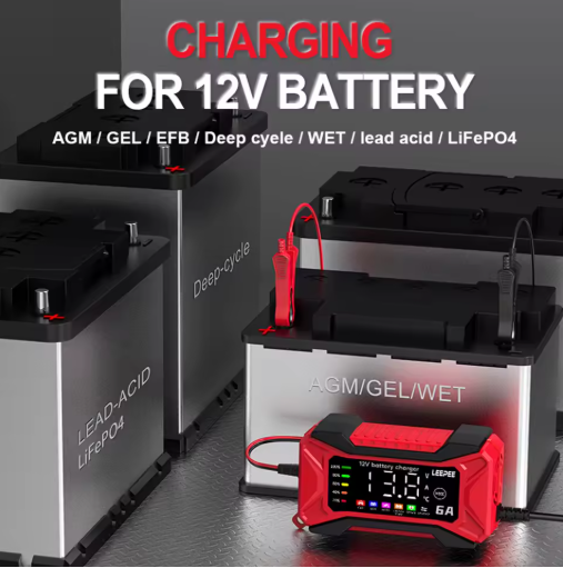 Battery Repair LCD Display 6A 12V Intelligent Car Battery Charger Car and Motorcycle Battery Charging Unit Lead-Acid